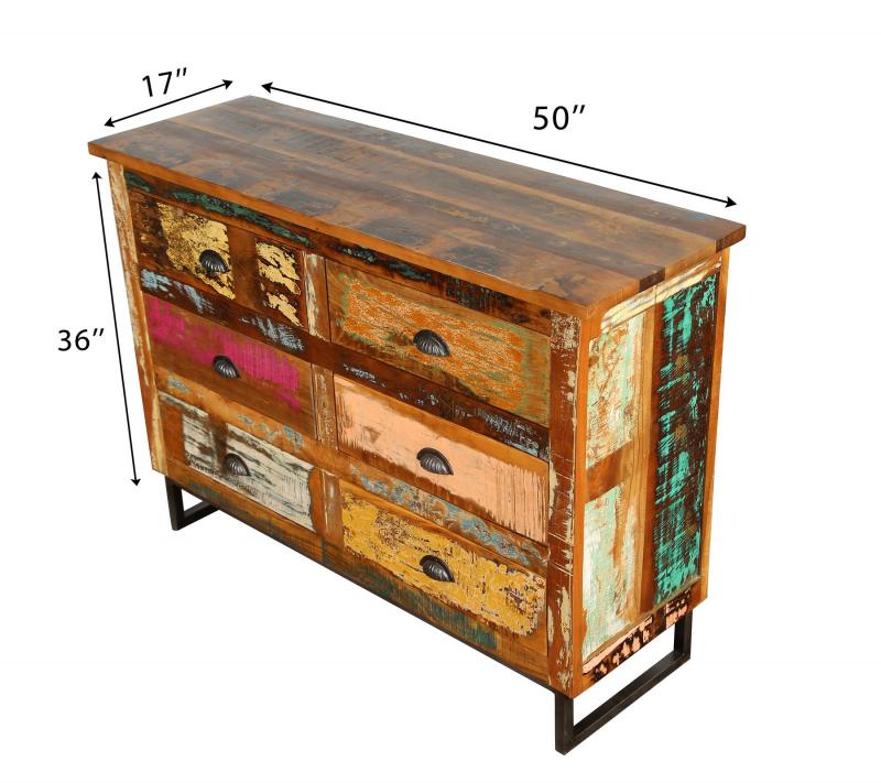 SOLID RECLAIMED TEAK WOOD 6 DRAWER DRESSER CHEST BUREAU SIDEBOARD