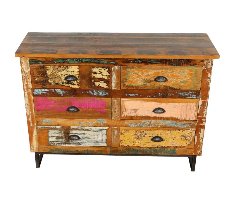 SOLID RECLAIMED TEAK WOOD 6 DRAWER DRESSER CHEST BUREAU SIDEBOARD