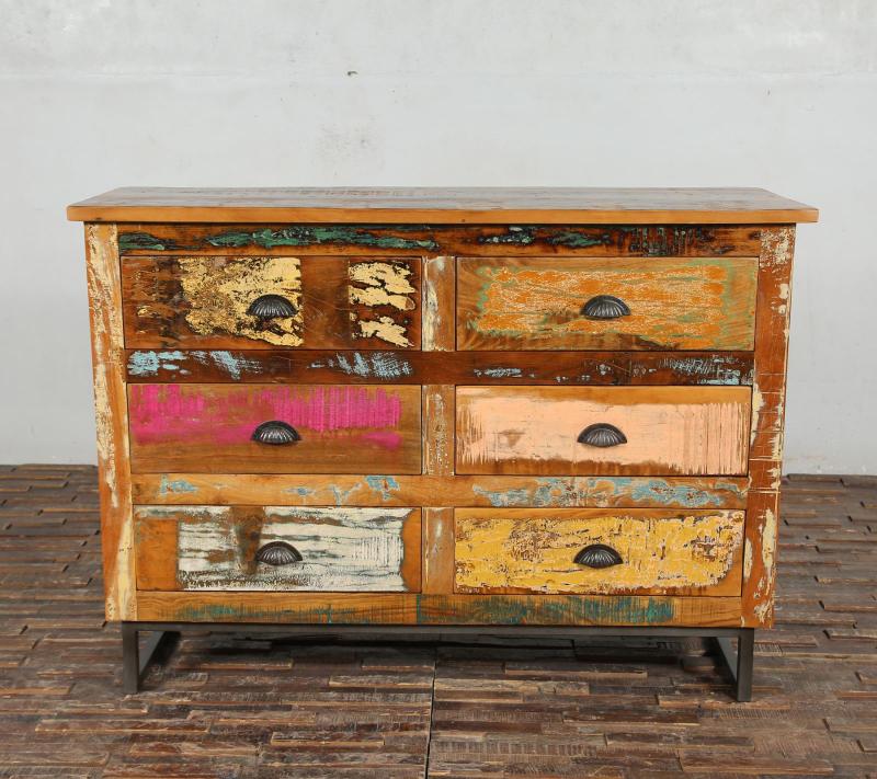 SOLID RECLAIMED TEAK WOOD 6 DRAWER DRESSER CHEST BUREAU SIDEBOARD