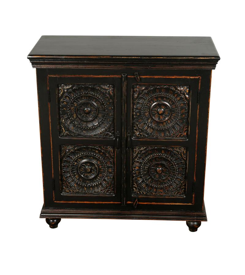 SOLID HAND CARVED RECLAIMED TEAK 2 DOOR DECORATIVE STORAGE CABINET