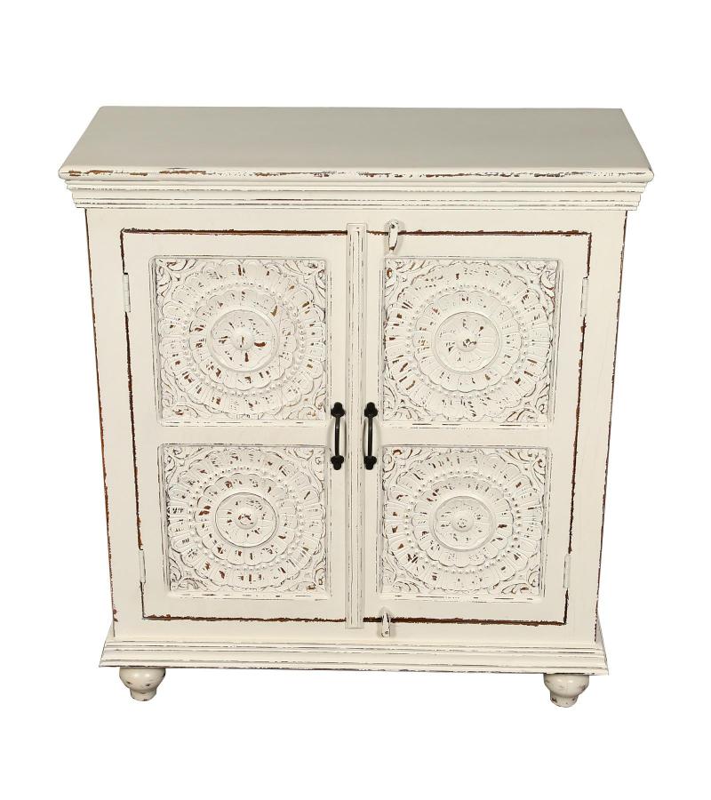 SOLID HAND CARVED RECLAIMED TEAK 2 DOOR DECORATIVE STORAGE CABINET