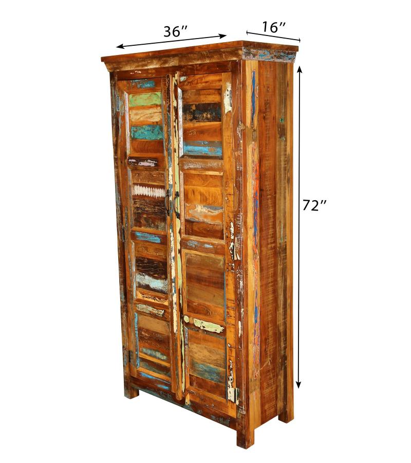 SOLID RECLAIMED TEAK WOOD 2 DOOR WARDROBE CABINET ARMOIRE