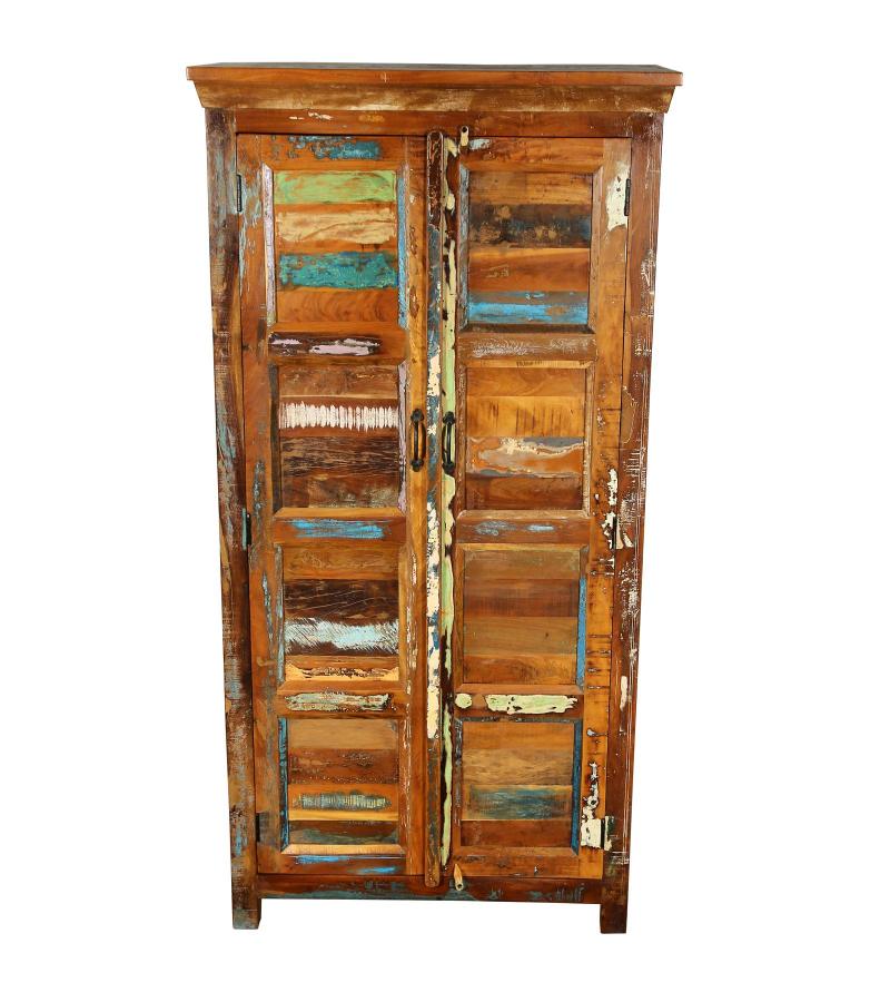SOLID RECLAIMED TEAK WOOD 2 DOOR WARDROBE CABINET ARMOIRE