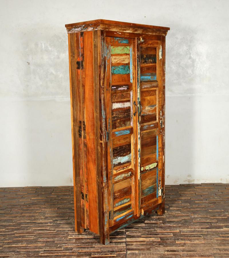 SOLID RECLAIMED TEAK WOOD 2 DOOR WARDROBE CABINET ARMOIRE