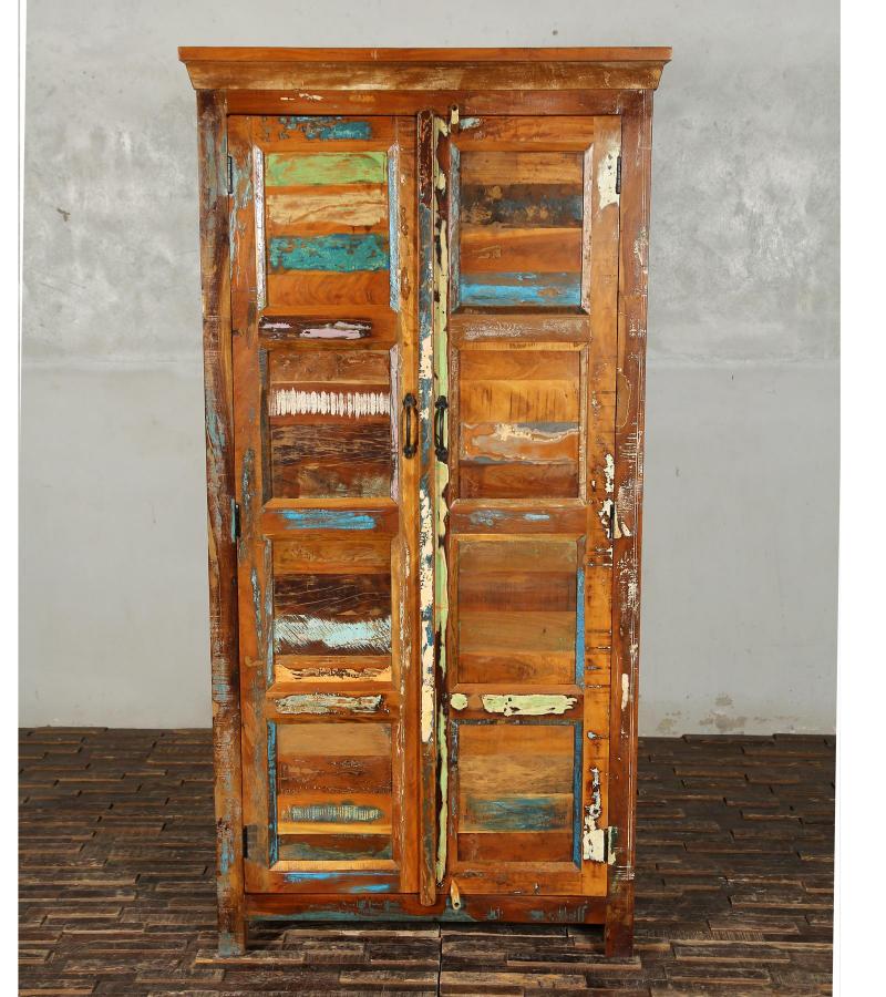 SOLID RECLAIMED TEAK WOOD 2 DOOR WARDROBE CABINET ARMOIRE