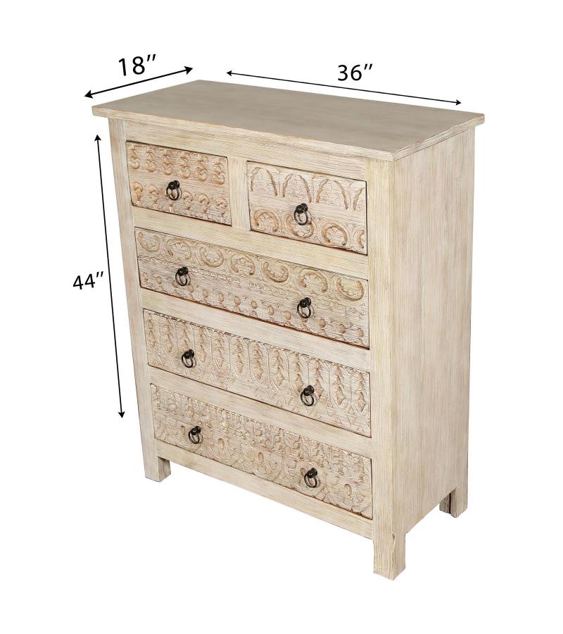 SOLID RECLAIMED TEAK WOOD HAND CARVED DRESSER BUREAU CABINET 5 DRAWERS