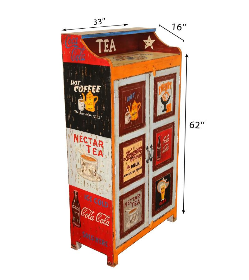 SOLID WOOD HAND PAINTED ADVERTISING 2 DOOR STORAGE CABINET