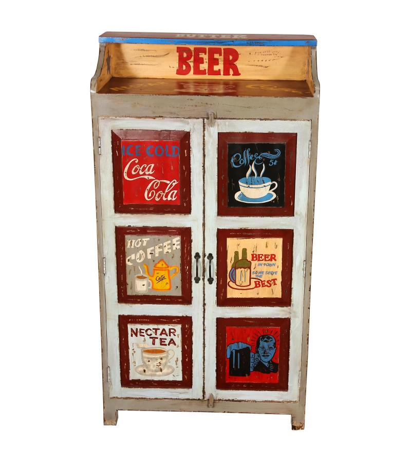SOLID WOOD HAND PAINTED ADVERTISING 2 DOOR STORAGE CABINET