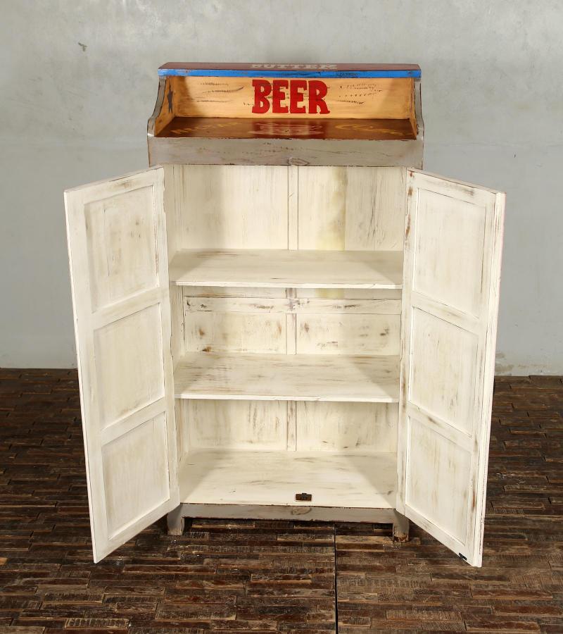 SOLID WOOD HAND PAINTED ADVERTISING 2 DOOR STORAGE CABINET