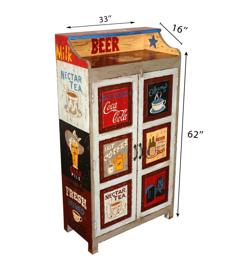 SOLID WOOD HAND PAINTED ADVERTISING 2 DOOR STORAGE CABINET