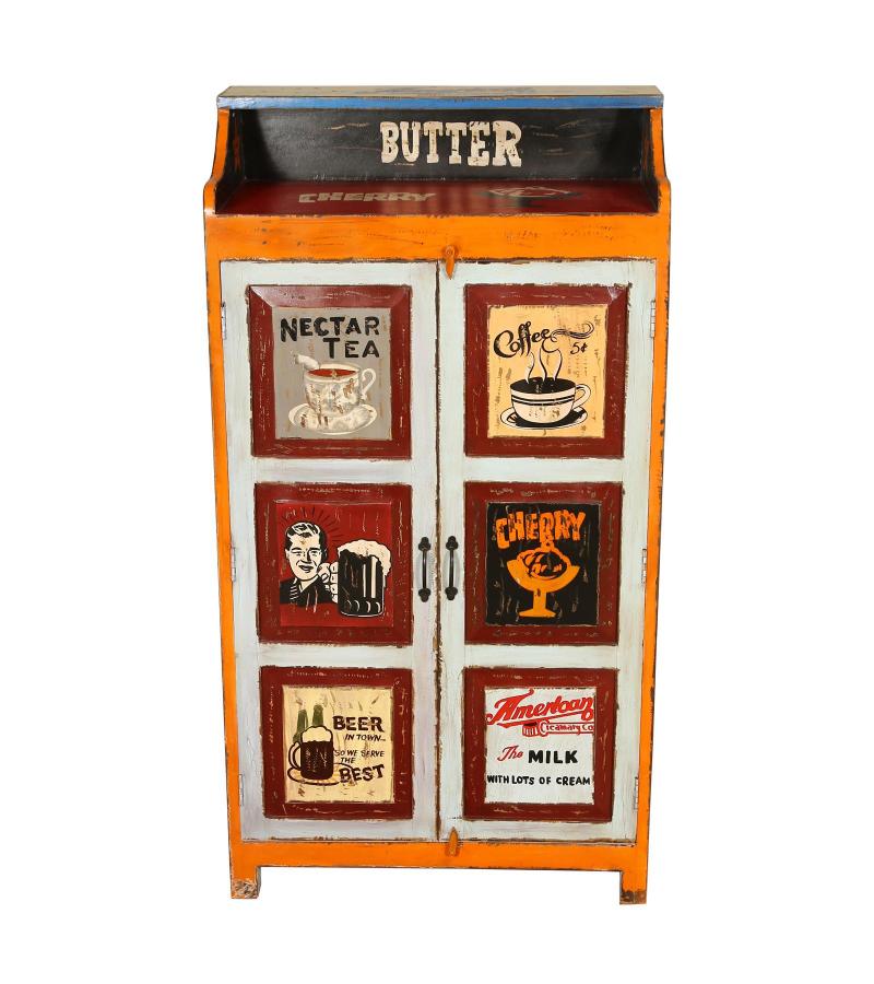 SOLID WOOD HAND PAINTED ADVERTISING 2 DOOR STORAGE CABINET
