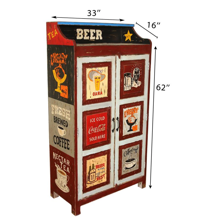 SOLID WOOD HAND PAINTED ADVERTISING 2 DOOR STORAGE CABINET
