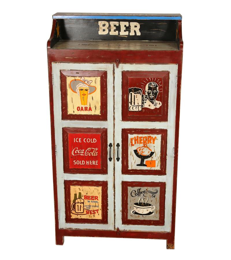 SOLID WOOD HAND PAINTED ADVERTISING 2 DOOR STORAGE CABINET
