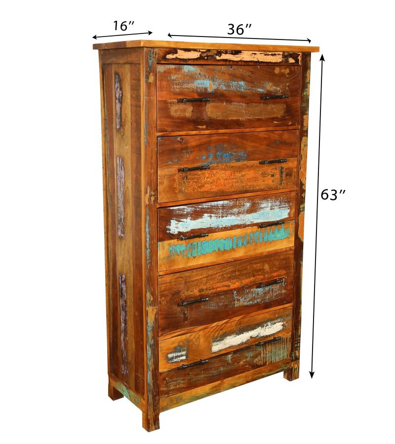 SOLID RECLAIMED TEAK WOOD 5 DRAWER DRESSER BUREAU