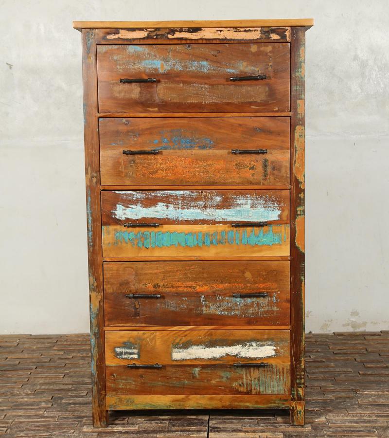 SOLID RECLAIMED TEAK WOOD 5 DRAWER DRESSER BUREAU