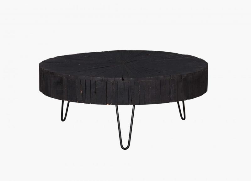 ROUND WOOD COFFEE TABLE W/ IRON LEGS