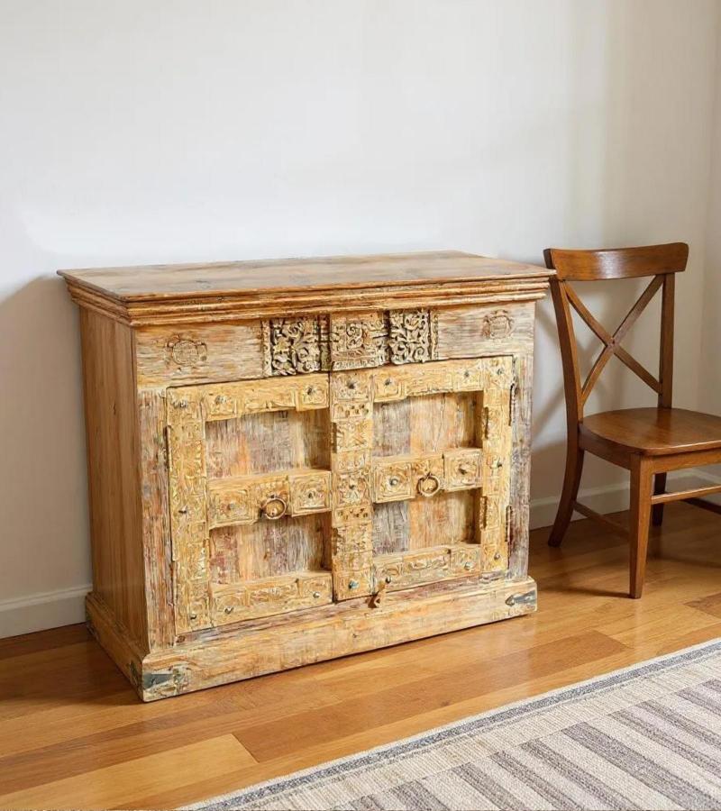 HAND CARVED SOLID RECLAIMED WOOD CABINET