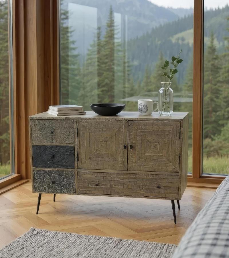 SOLID WOOD & IRON SIDEBOARD CABINET