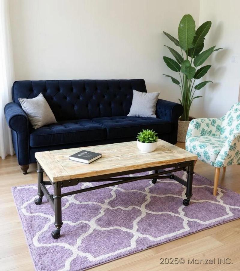 SOLID WOOD & IRON TROLLEY COFFEE TABLE