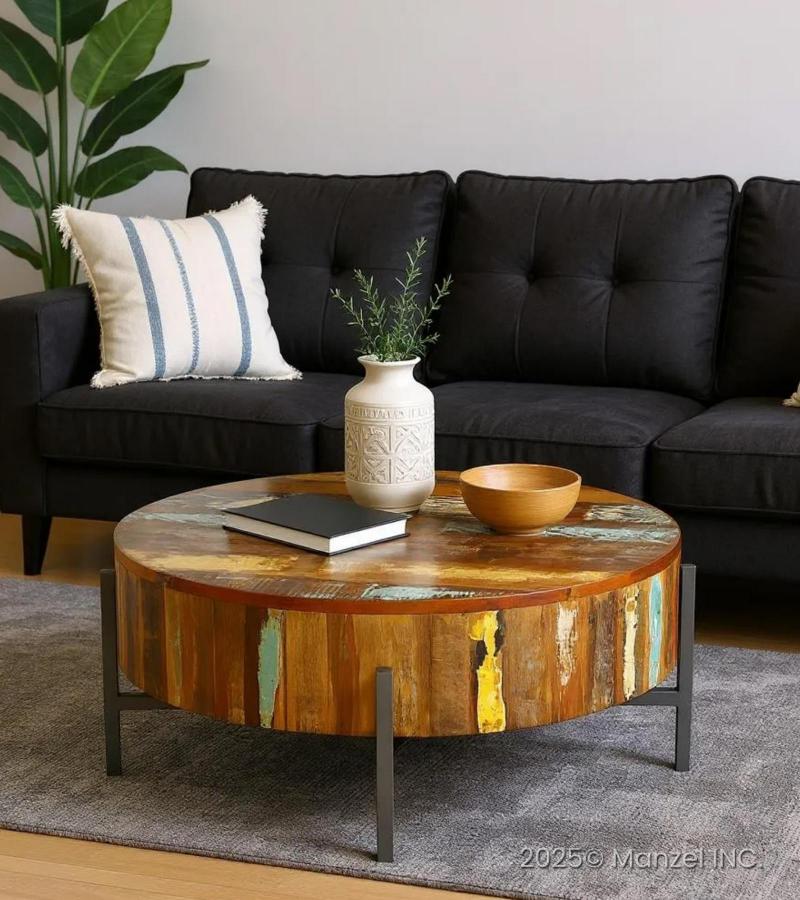 SOLID RECLAIMED TEAK WOOD COFFEE TABLE W/ METAL BASE