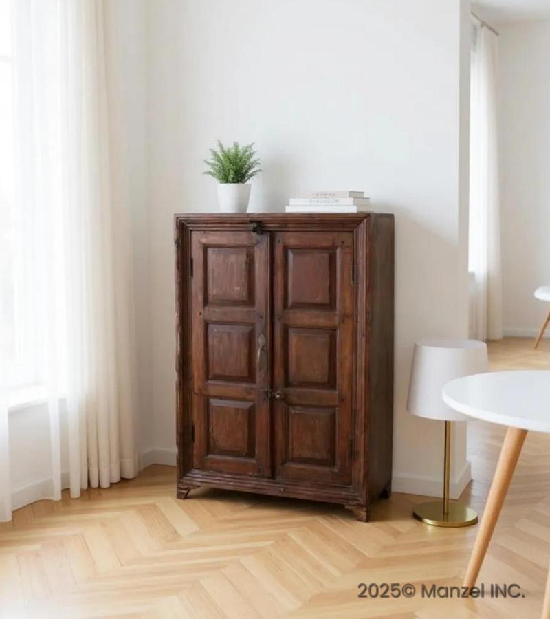 VINTAGE SOLID RECLAIMED TEAK WOOD CABINET W/ SHELVES