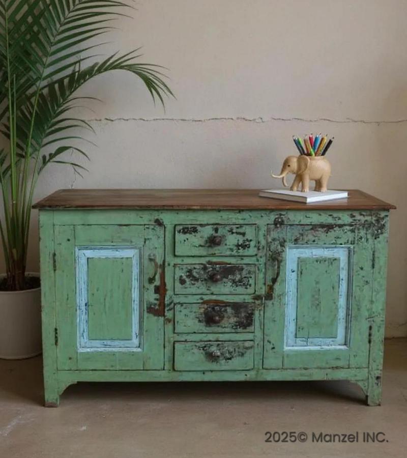 SOLID RECLAIMED TEAK WOOD SIDEBOARD 2 DOORS 4 DRAWERS