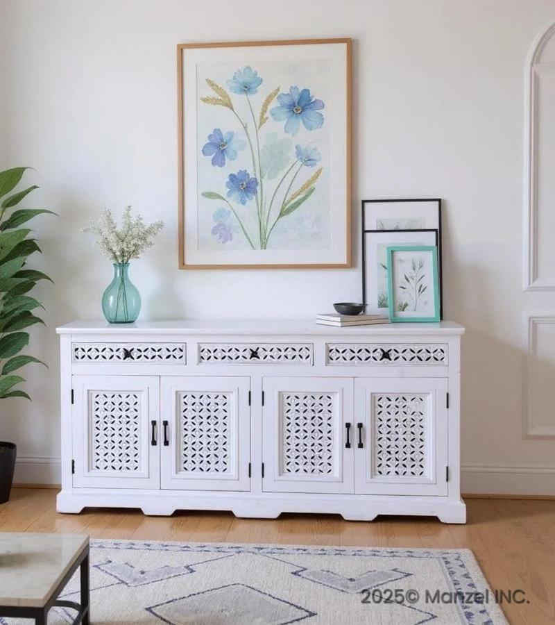 HAND CARVED WOOD SIDEBOARD CABINET