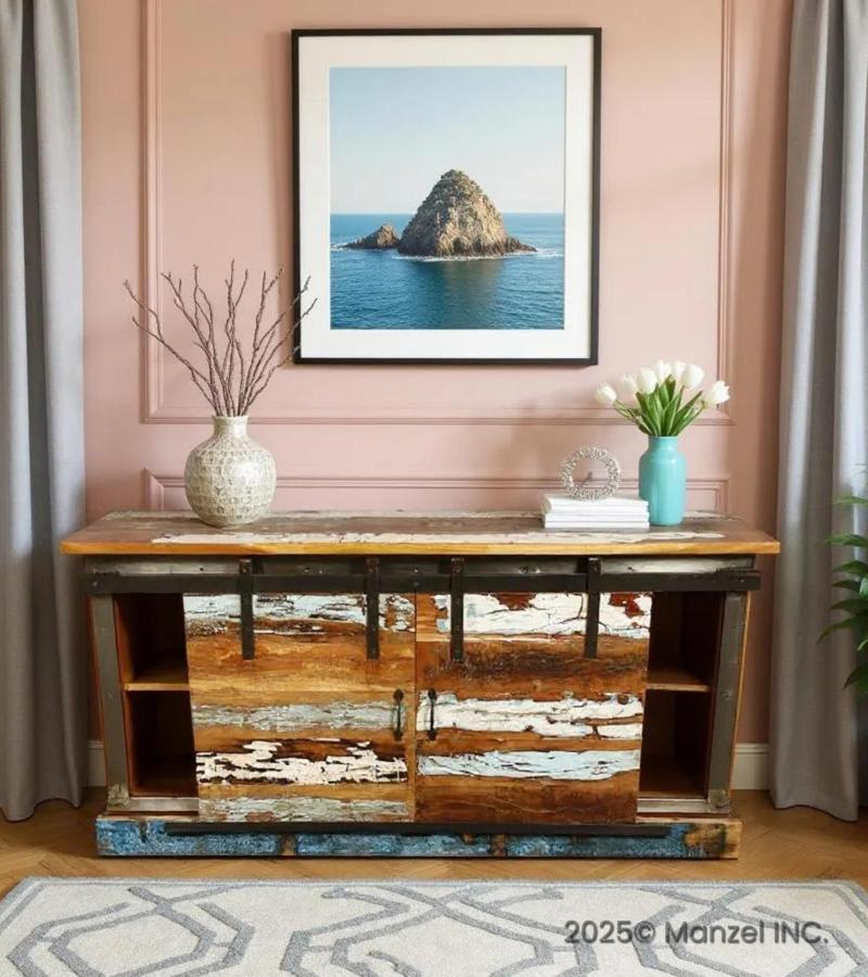 SOLID RECLAIMED TEAK SIDEBOARD W/ SLIDING DOORS