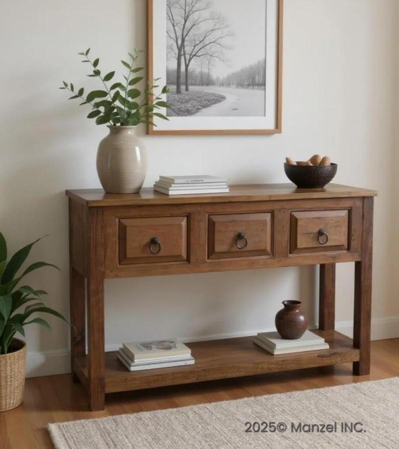 RECLAIMED TEAK CONSOLE TABLE WITH SHELF