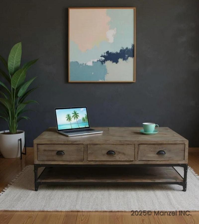 SOLID WOOD & IRON COFFEE TABLE