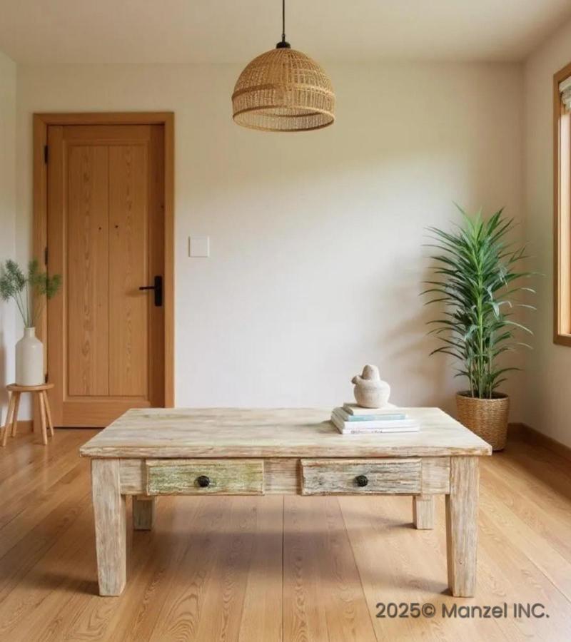 SOLID RECLAIMED TEAK WOOD COFFEE TABLE W/ DRAWERS