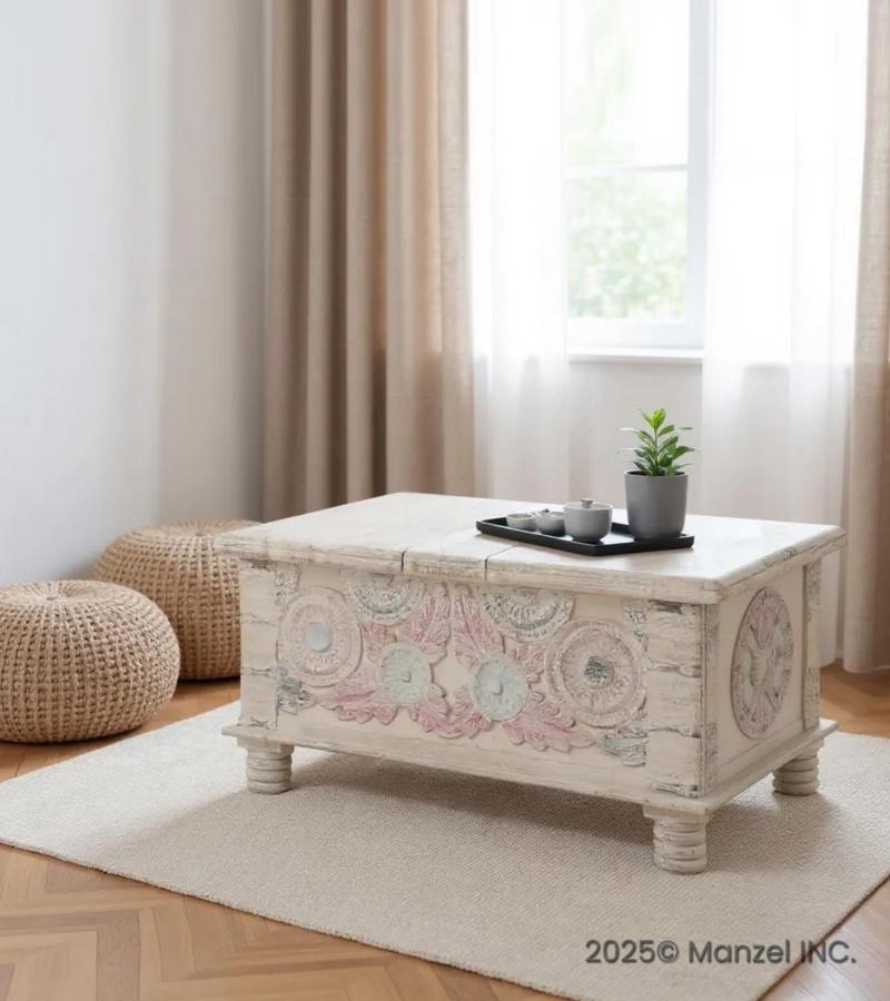 HAND CARVED SOLID WOOD TRUNK COFFEE TABLE