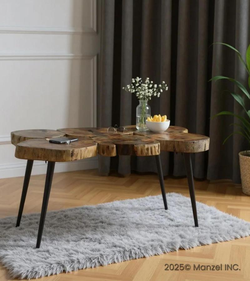 SOLID WOOD LIVE EDGE & IRON COFFEE TABLE