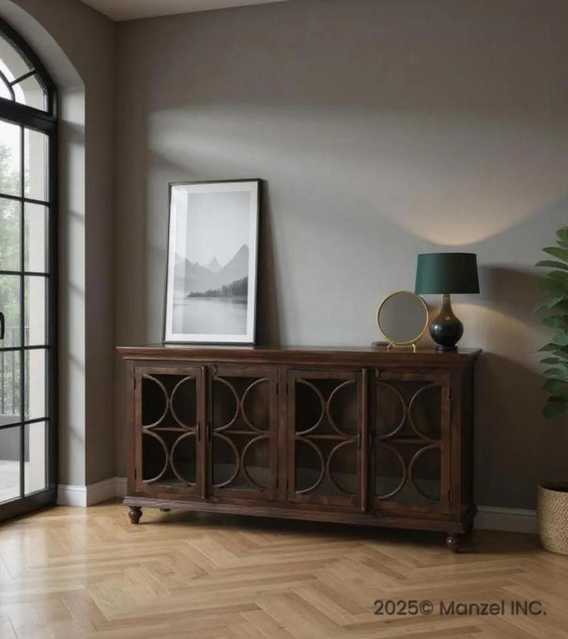 SOLID WOOD & GLASS SIDEBOARD 