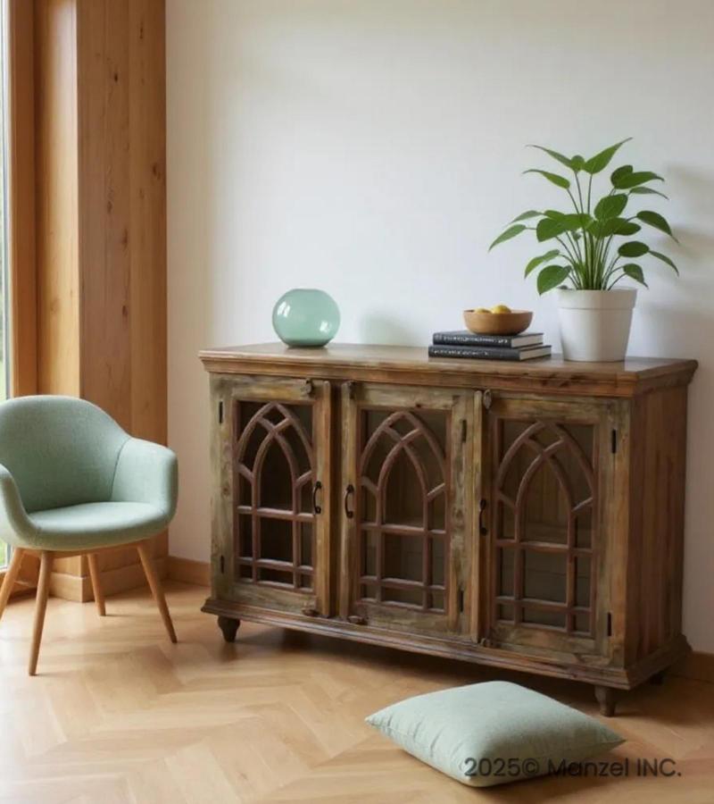 SOLID WOOD & GLASS SIDEBOARD