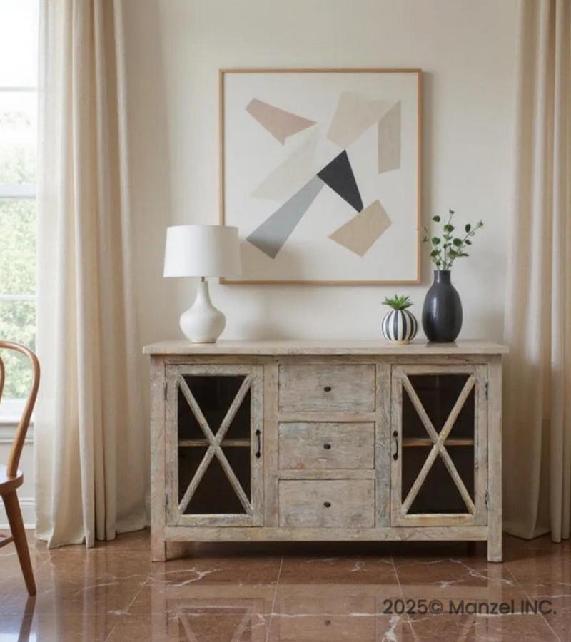 SOLID RECLAIMED TEAK WOOD SIDEBOARD W/ 3 DRAWERS & 2 DOORS
