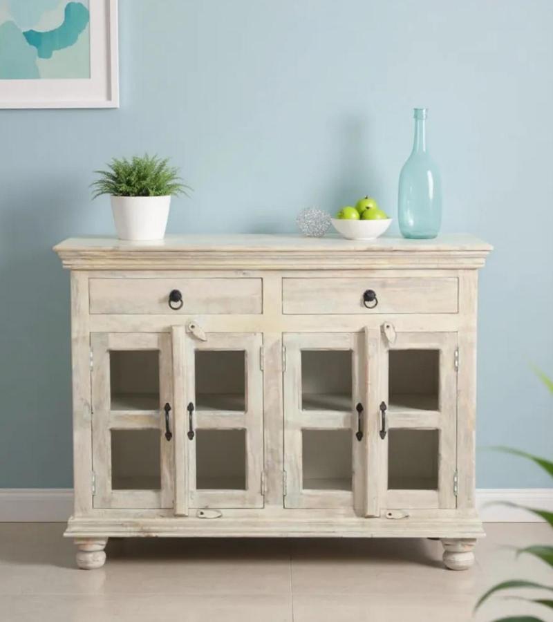 SOLID RECLAIMED TEAK WOOD & GLASS SIDEBOARD