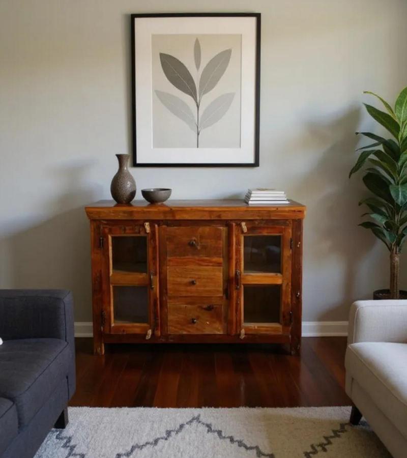 SOLID RECLAIMED TEAK SIDEBOARD WITH 2 DOORS AND 3 DRAWERS
