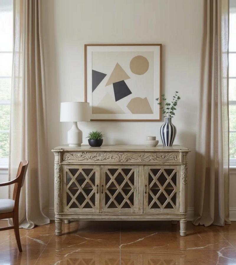 HAND CARVED SOLID WOOD SIDEBOARD
