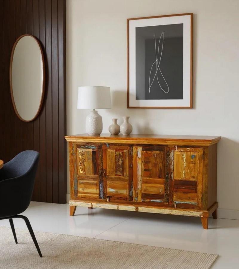 SOLID RECLAIMED TEAK WOOD SIDEBOARD 4 DOORS