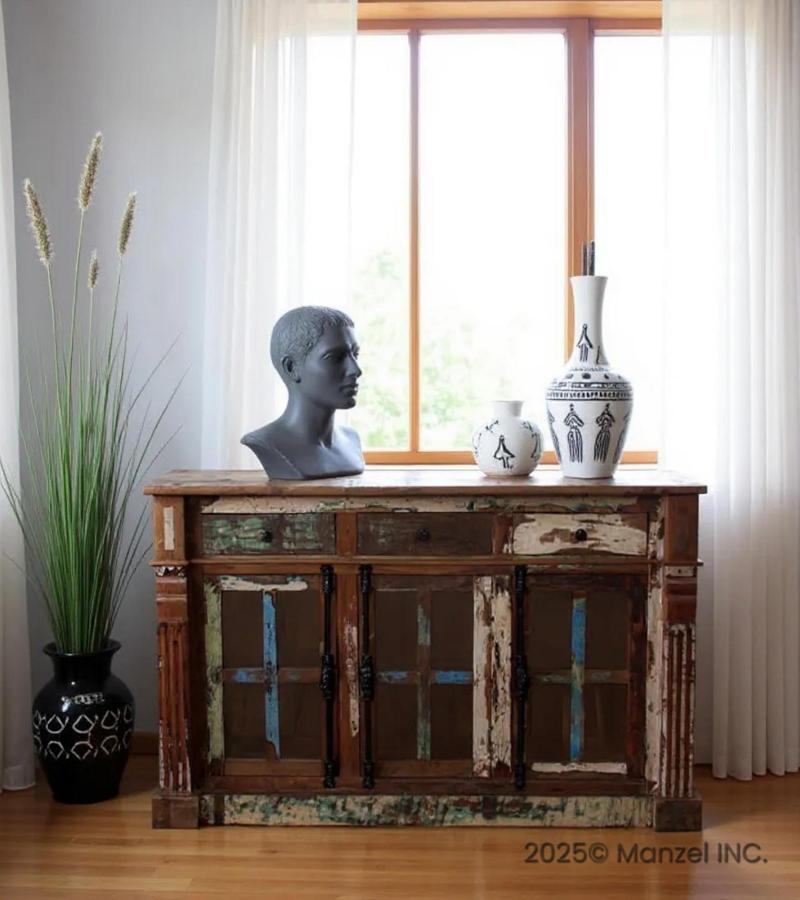SOLID RECLAIMED TEAK WOOD SIDEBOARD W/ 3 DRAWERS & 3 DOORS