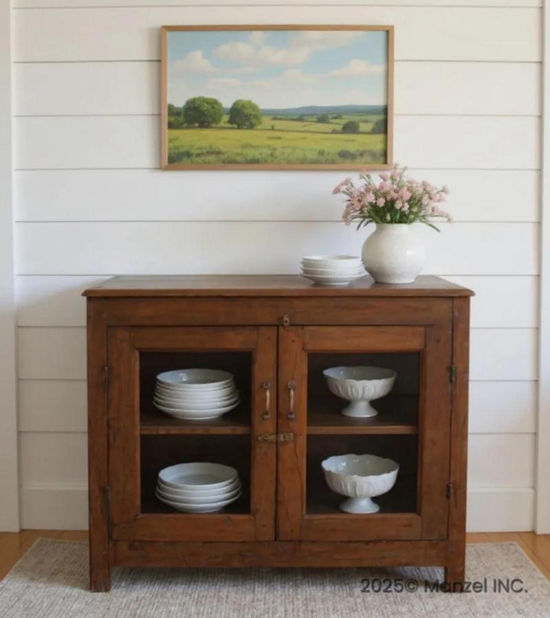 VINTAGE RECLAIMED TEAK & GLASS CABINET