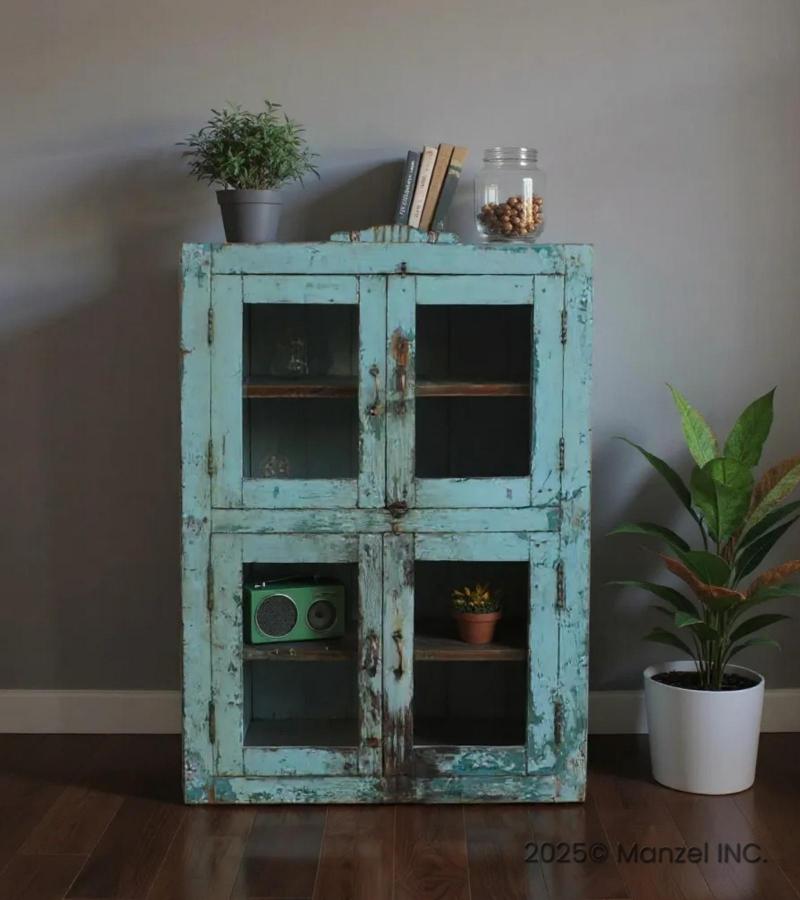 RECLAIMED TEAK WOOD & GLASS CABINET