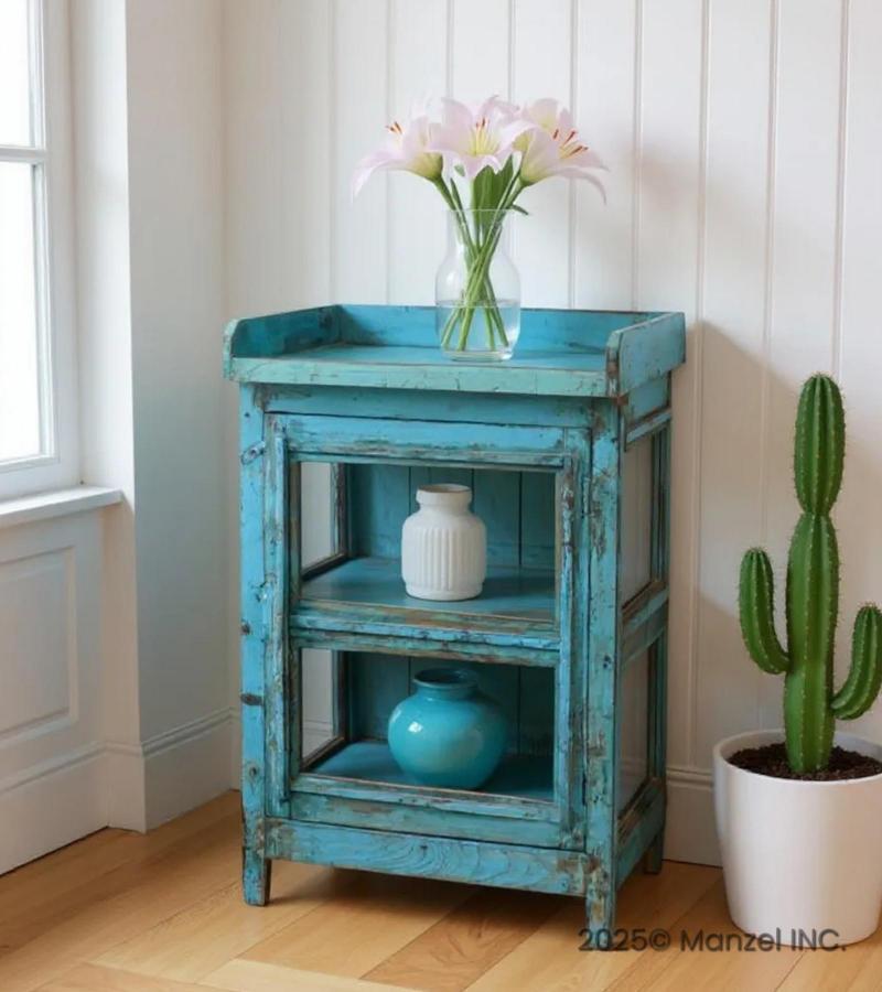 RECLAIMED TEAK & GLASS CABINET