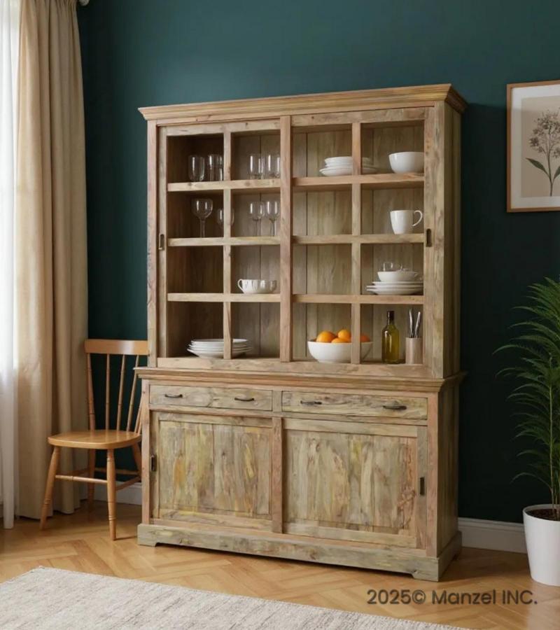 Solid wood glass door dining room hutch
