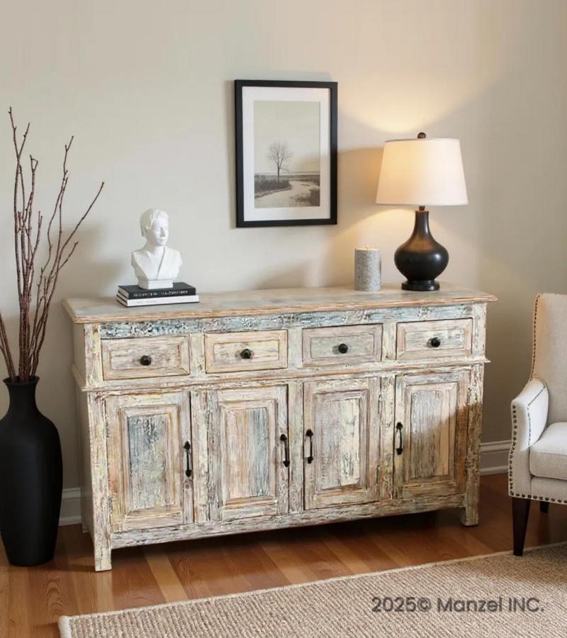 SOLID RECLAIMED TEAK WOOD SIDEBOARD 4 DOORS / 4 DRAWERS 