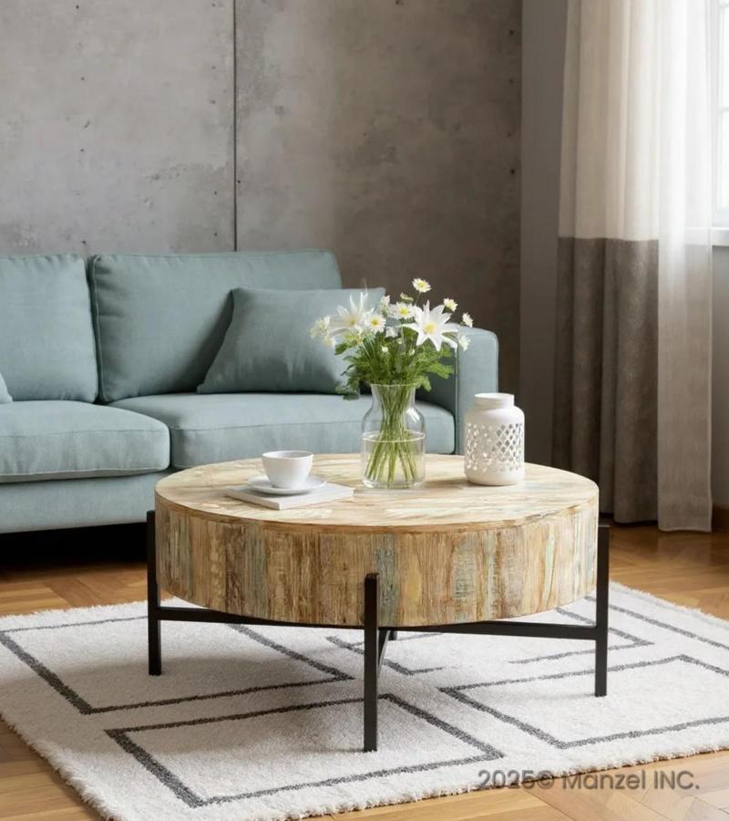 SOLID RECLAIMED TEAK WOOD COFFEE TABLE W/ METAL BASE