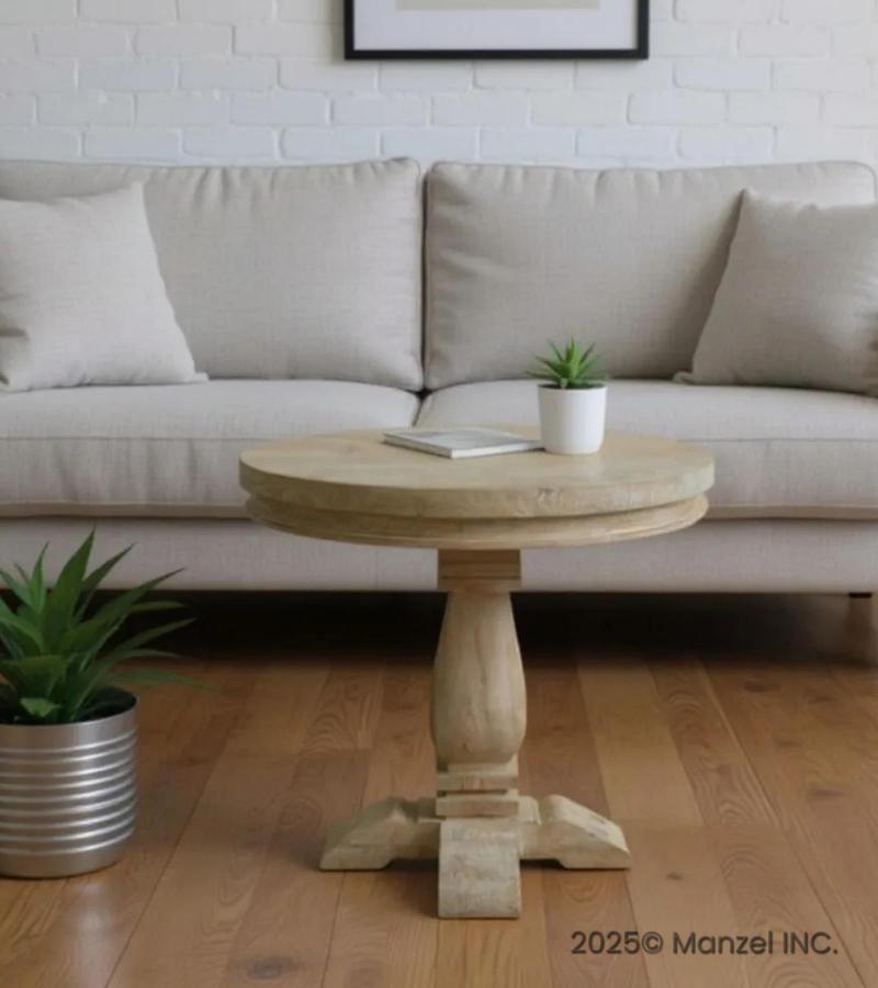 SOLID WOOD ROUND PEDESTAL END TABLE