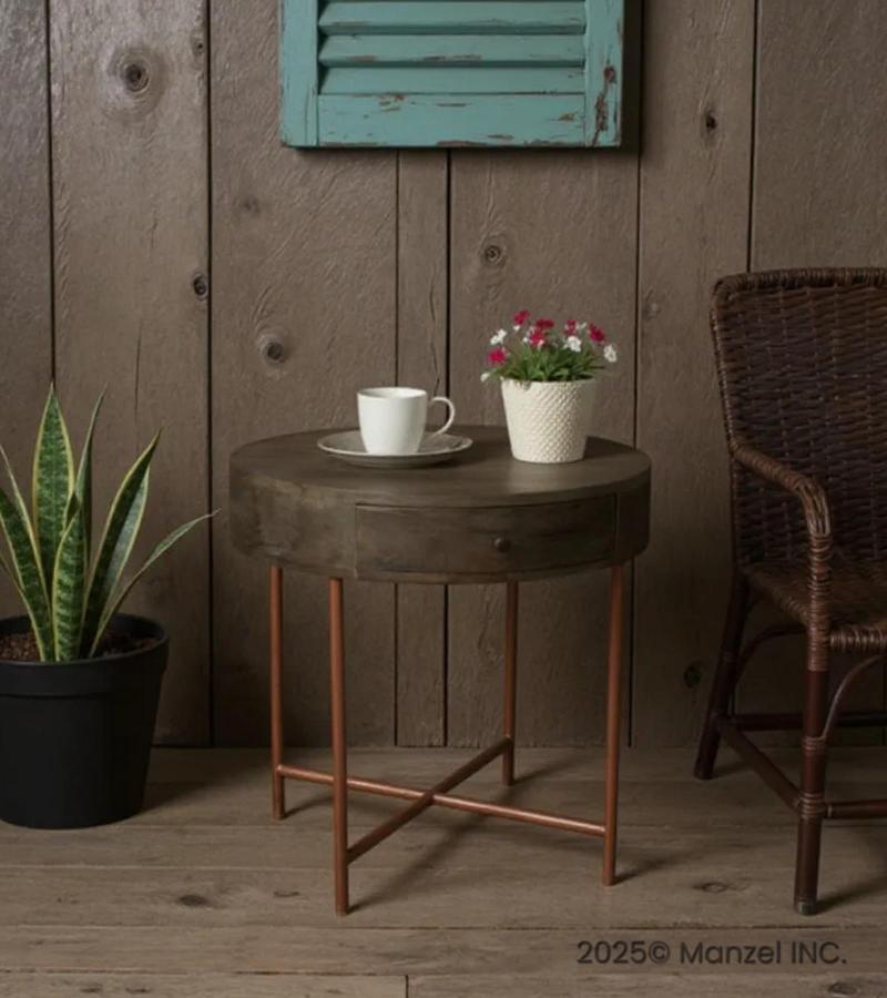 SOLID WOOD & IRON ROUND SIDE TABLE / OCCASIONAL TABLE