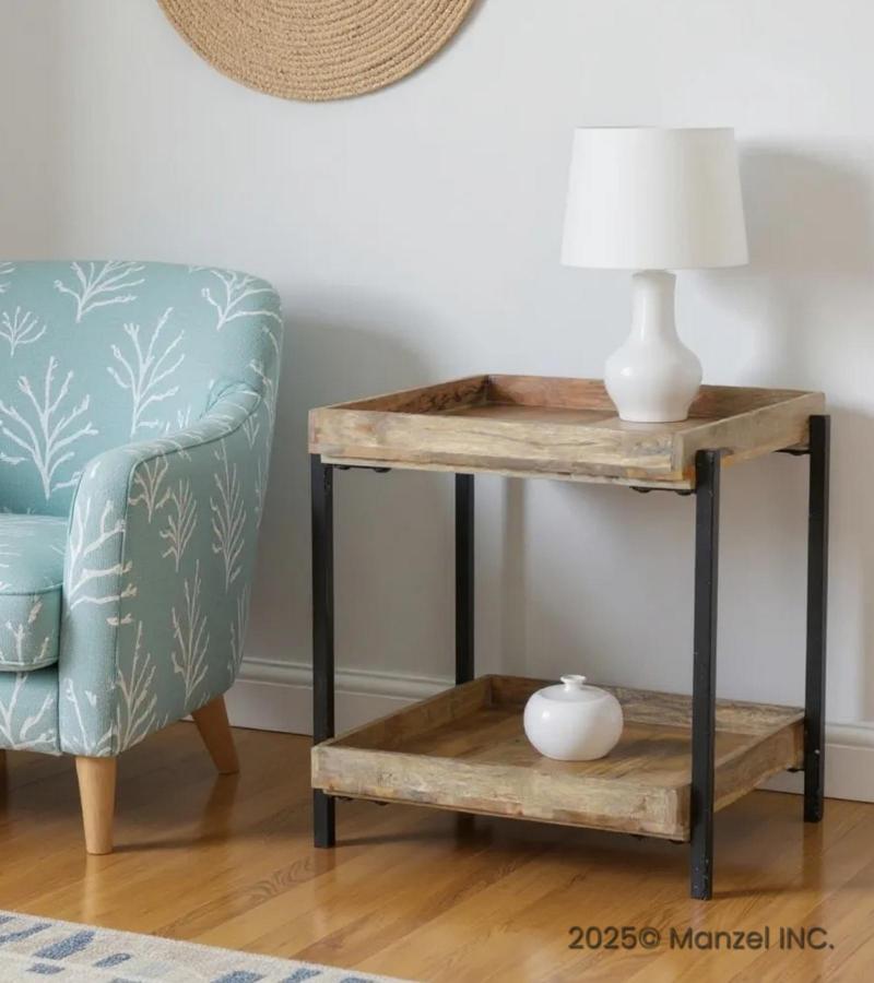 SOLID WOOD & IRON END TABLE